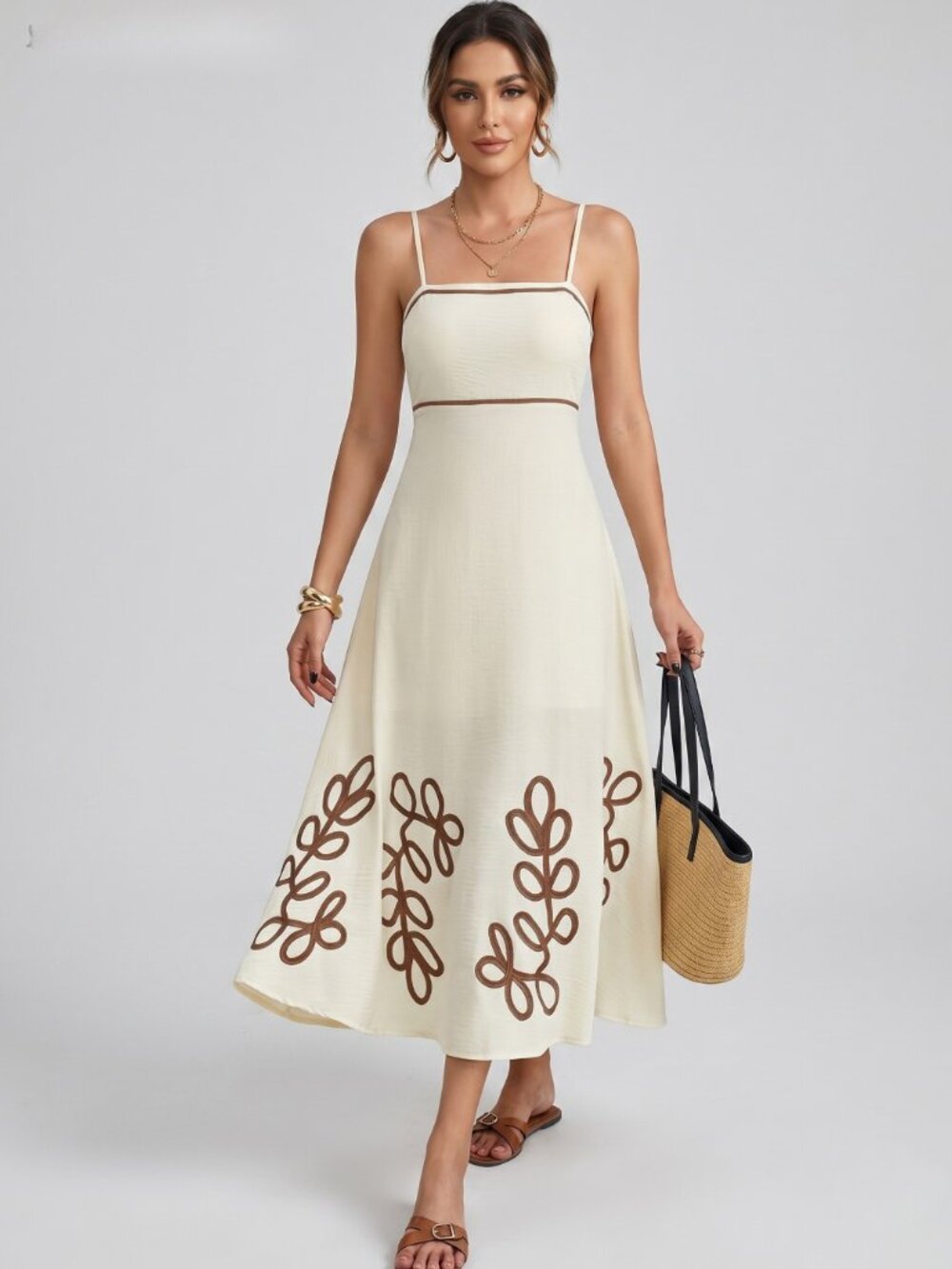 Women Boho Embroidered Maxi Dress Strappy Summer Vacation Beach Chic Style